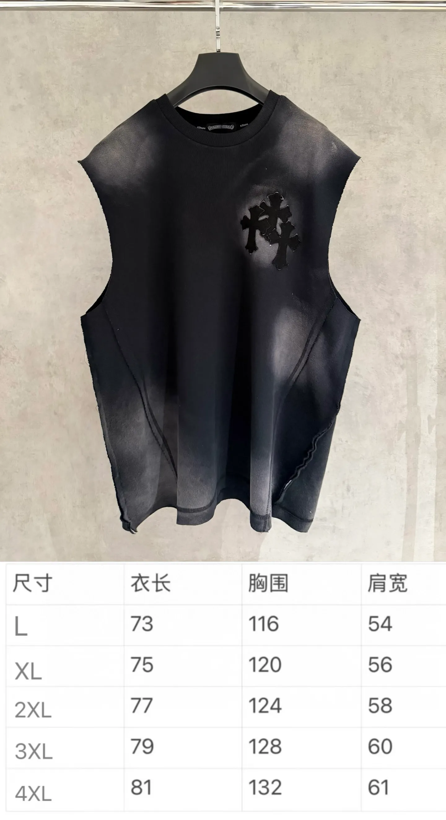 🅿️200 [Strict quality control] CH Crow Heart Sleeveless Round Neck T-shirt 320g heavy-duty composite fabric The upper body is wide and stylish Ice-feeling experience on the inside Waist side splicing tailoring Spray horse slip plus burning process The oversize version highlights the trendy design Size: L-4XL